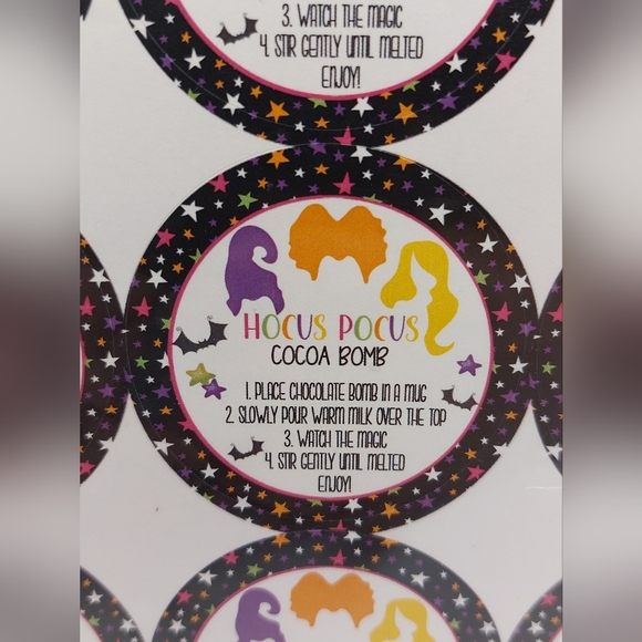 ⭐️5/$25 Page of 24 Hocus Pocus‎ Cocoa Bomb labels - Picture 2 of 3